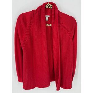 L.L.Bean Womens Red Open Front Knitted Cardigan Sweater Size Large Petite